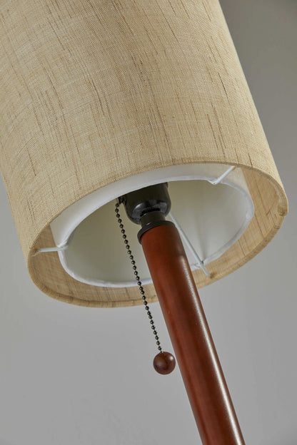 Walnut Solid Wood Standard Table Lamp w/ Beige Shade