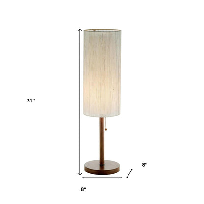 Walnut Solid Wood Standard Table Lamp w/ Beige Shade