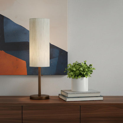 Walnut Solid Wood Standard Table Lamp w/ Beige Shade
