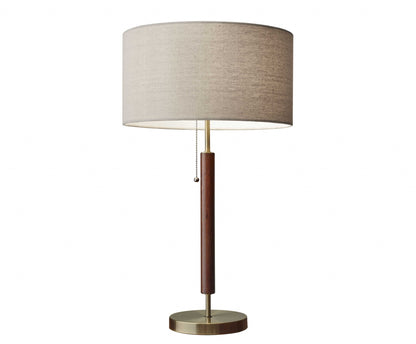 Antique Brass & Walnut Wood Table Lamp
