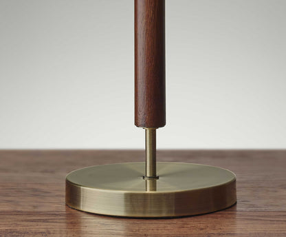 Antique Brass & Walnut Wood Table Lamp