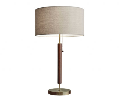 Antique Brass & Walnut Wood Table Lamp