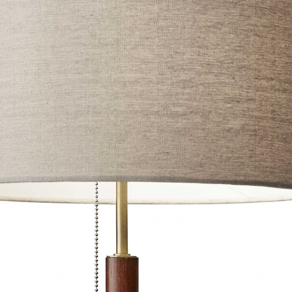 Antique Brass & Walnut Wood Table Lamp