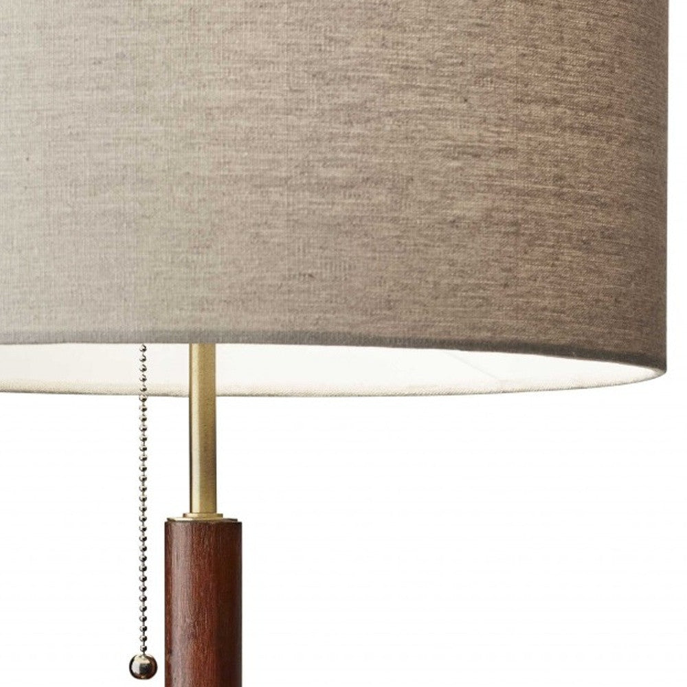 Antique Brass & Walnut Wood Table Lamp