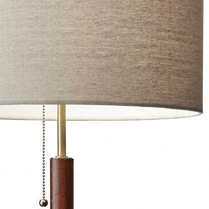 Antique Brass & Walnut Wood Table Lamp