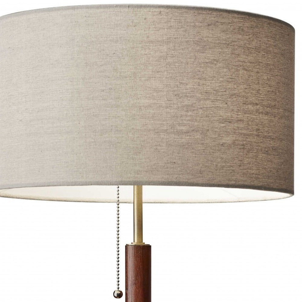 Antique Brass & Walnut Wood Table Lamp