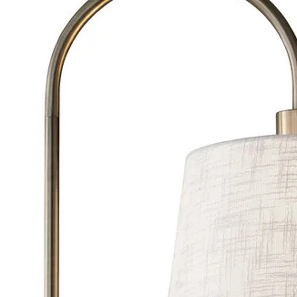 Brass Tray Table Floor Lamp w/ White Shade