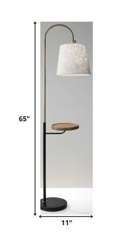 Brass Tray Table Floor Lamp w/ White Shade