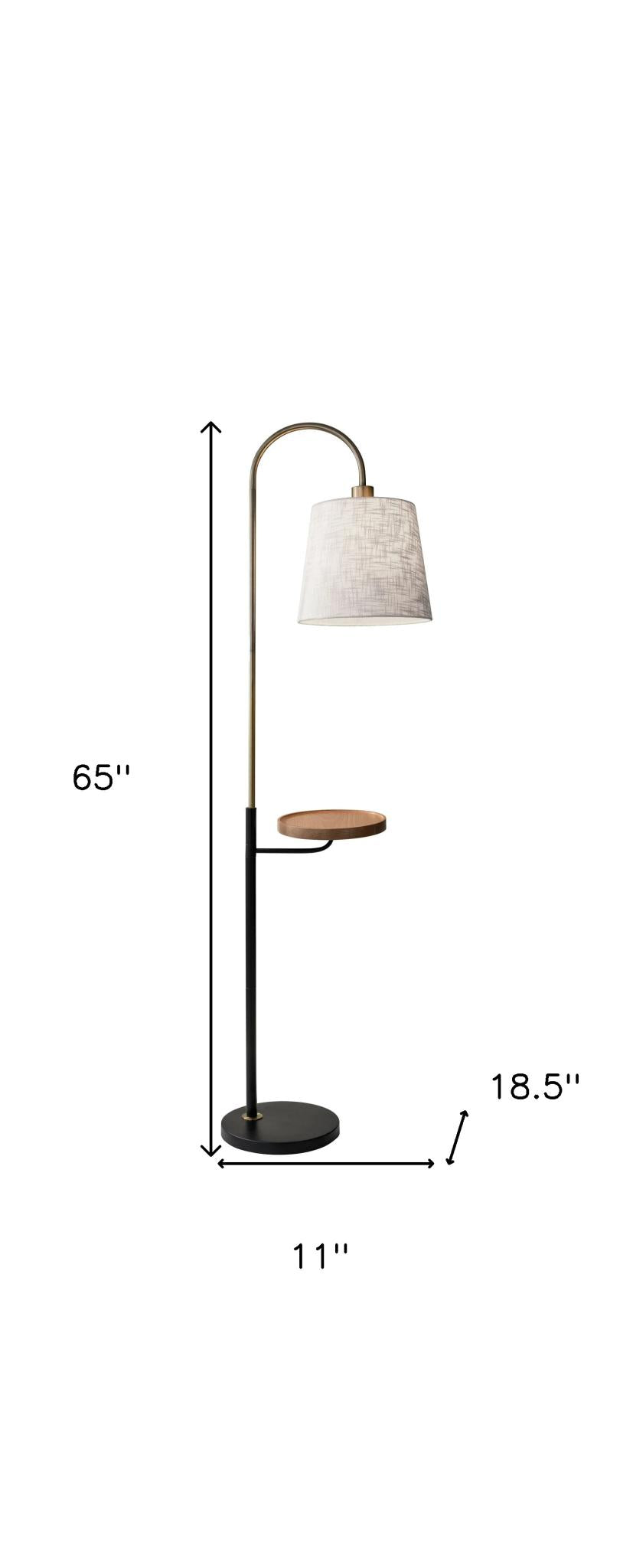 Brass Tray Table Floor Lamp w/ White Shade