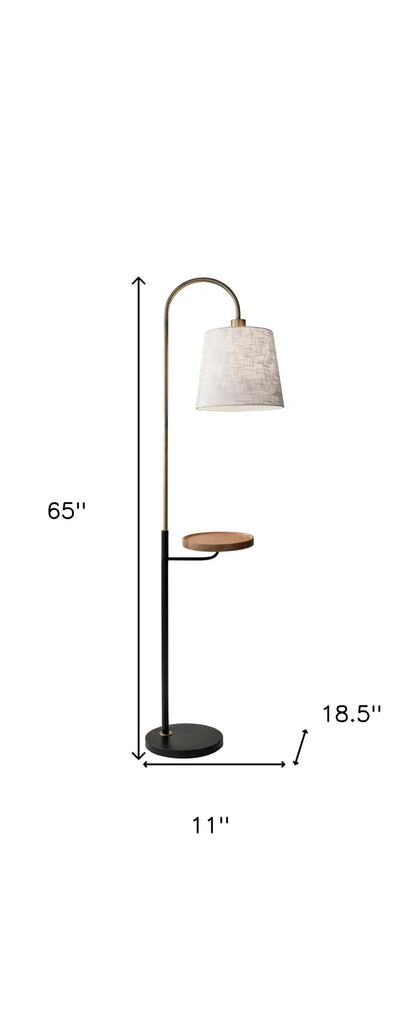 Brass Tray Table Floor Lamp w/ White Shade