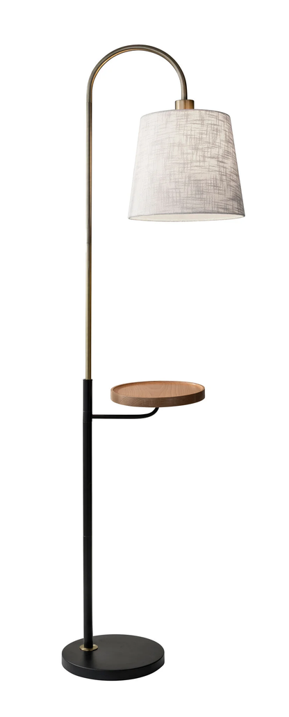 Brass Tray Table Floor Lamp w/ White Shade