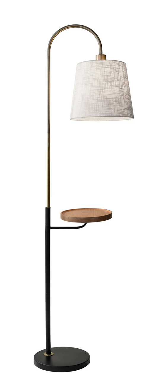 Brass Tray Table Floor Lamp w/ White Shade