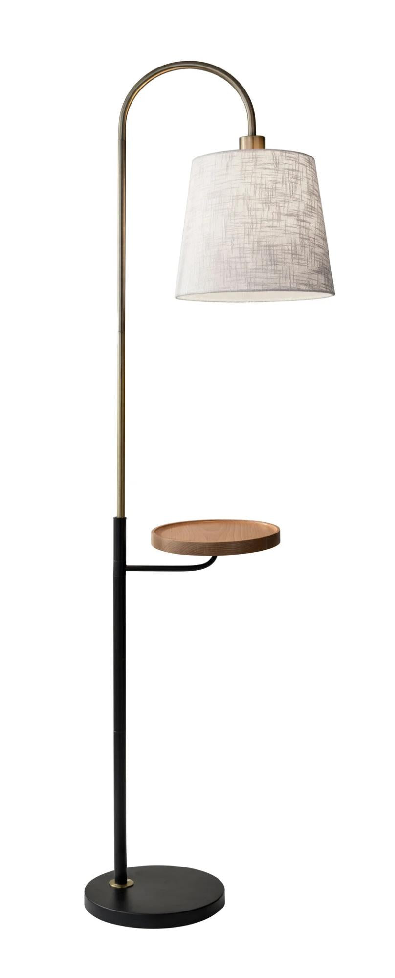 Brass Tray Table Floor Lamp w/ White Shade