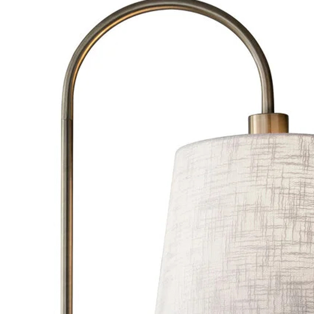 Brass Tray Table Floor Lamp w/ White Shade