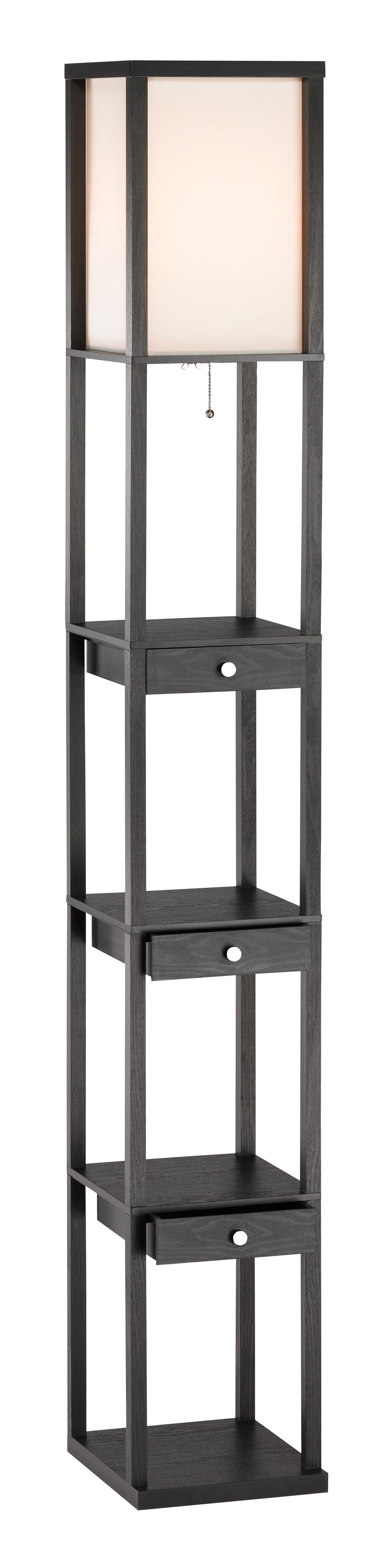 Black Column Floor Lamp w/ Off White Shade