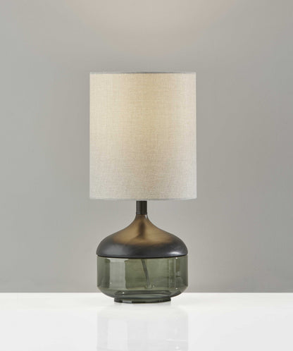 Petite Black Wood Smoked Glass Base w/ Lightly Textured Shade Table Lamp