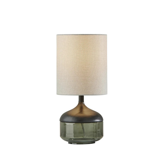 Petite Black Wood Smoked Glass Base w/ Lightly Textured Shade Table Lamp