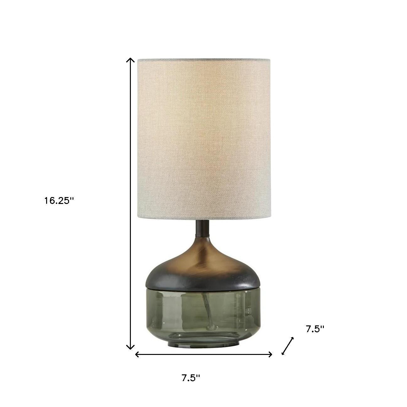 Petite Black Wood Smoked Glass Base w/ Lightly Textured Shade Table Lamp