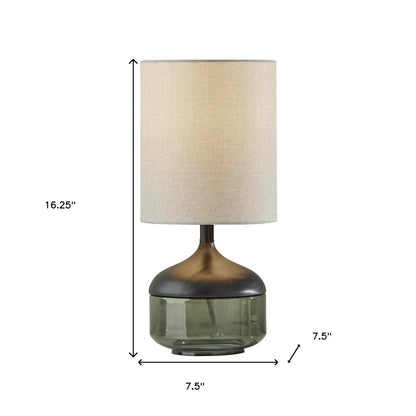 Petite Black Wood Smoked Glass Base w/ Lightly Textured Shade Table Lamp