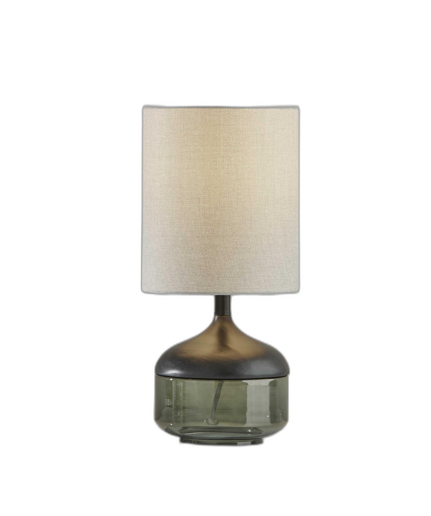 Petite Black Wood Smoked Glass Base w/ Lightly Textured Shade Table Lamp