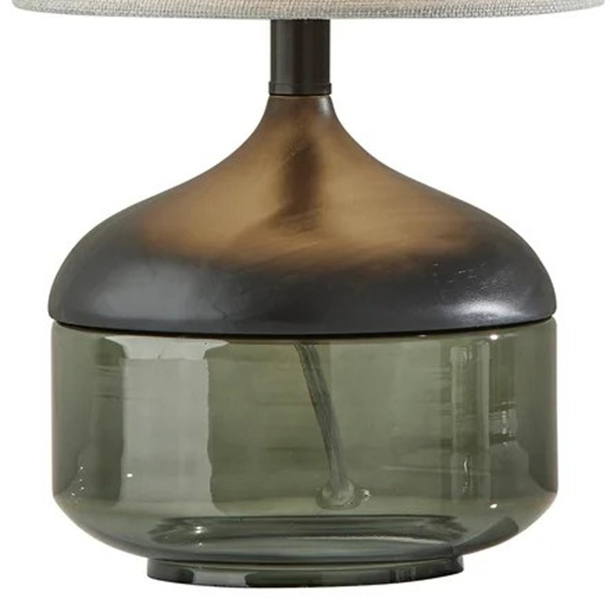 Petite Black Wood Smoked Glass Base w/ Lightly Textured Shade Table Lamp