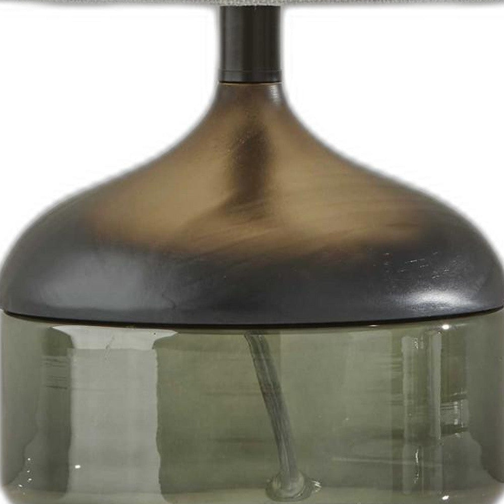 Petite Black Wood Smoked Glass Base w/ Lightly Textured Shade Table Lamp