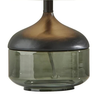 Petite Black Wood Smoked Glass Base w/ Lightly Textured Shade Table Lamp