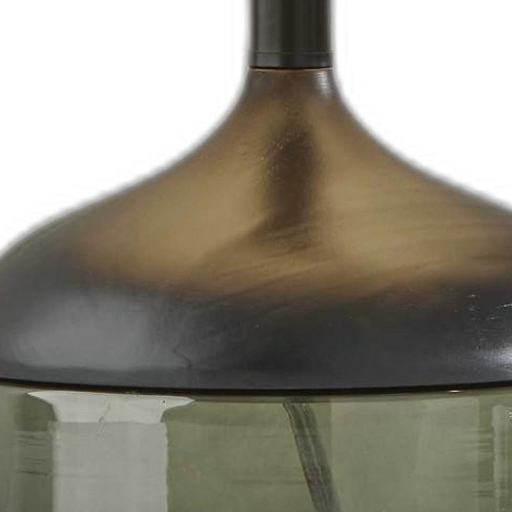 Petite Black Wood Smoked Glass Base w/ Lightly Textured Shade Table Lamp