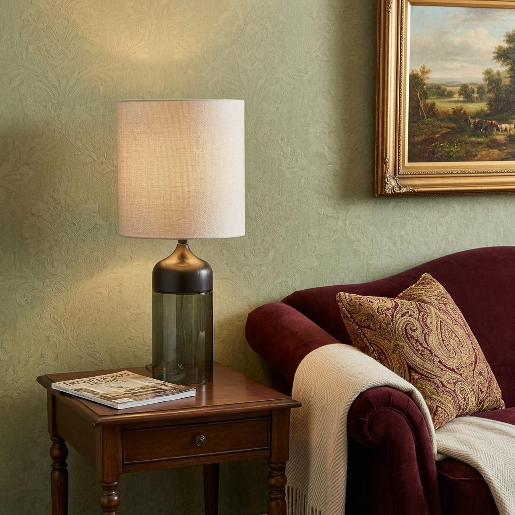 Black Glass Bedside Table Lamp w/ Shade