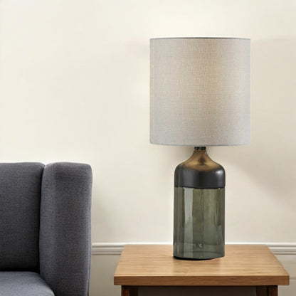 Black Glass Bedside Table Lamp w/ Shade