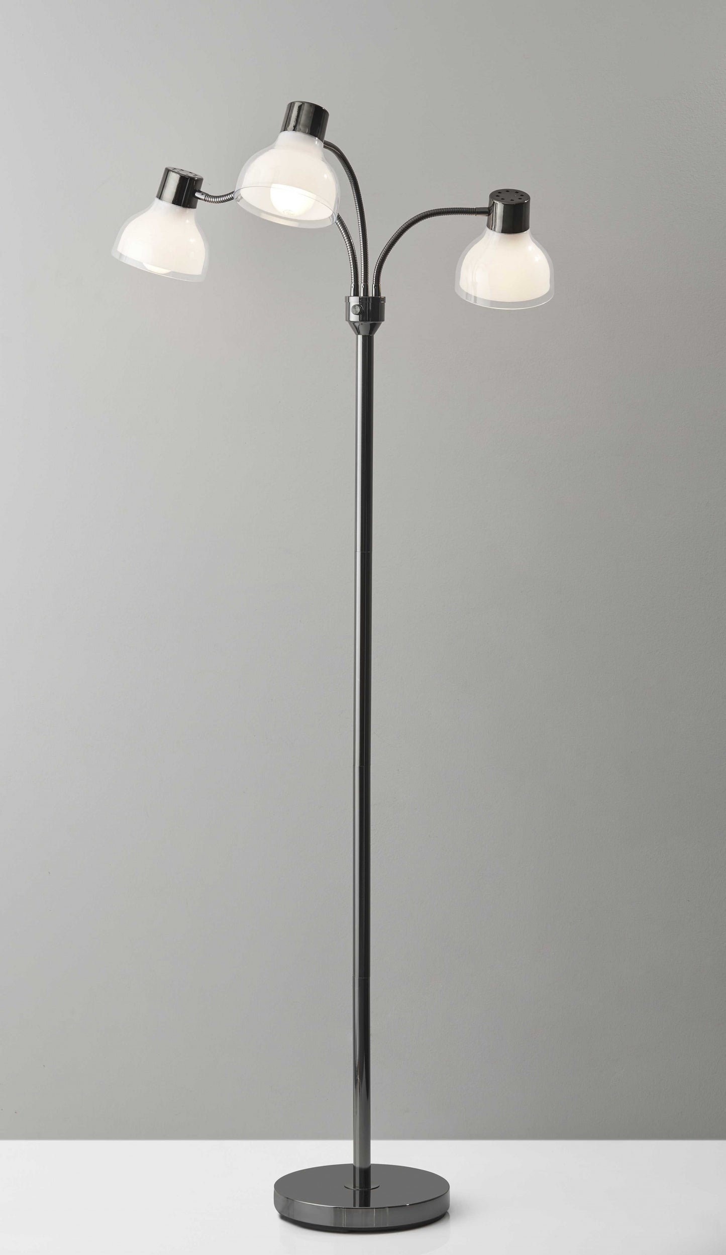 Black 3-Light Tree Floor Lamp w/ White Bowl Shade