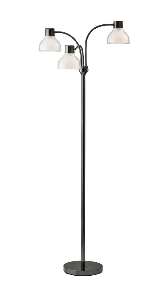 Black 3-Light Tree Floor Lamp w/ White Bowl Shade