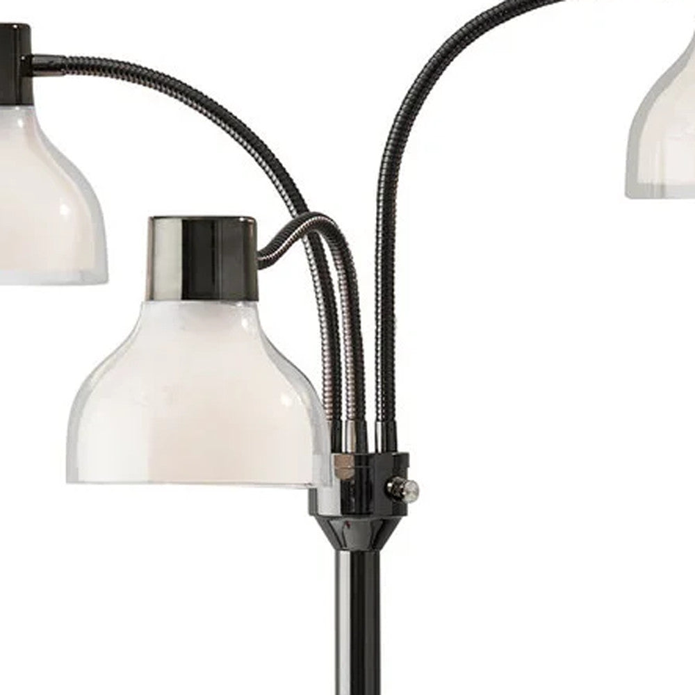Black 3-Light Tree Floor Lamp w/ White Bowl Shade