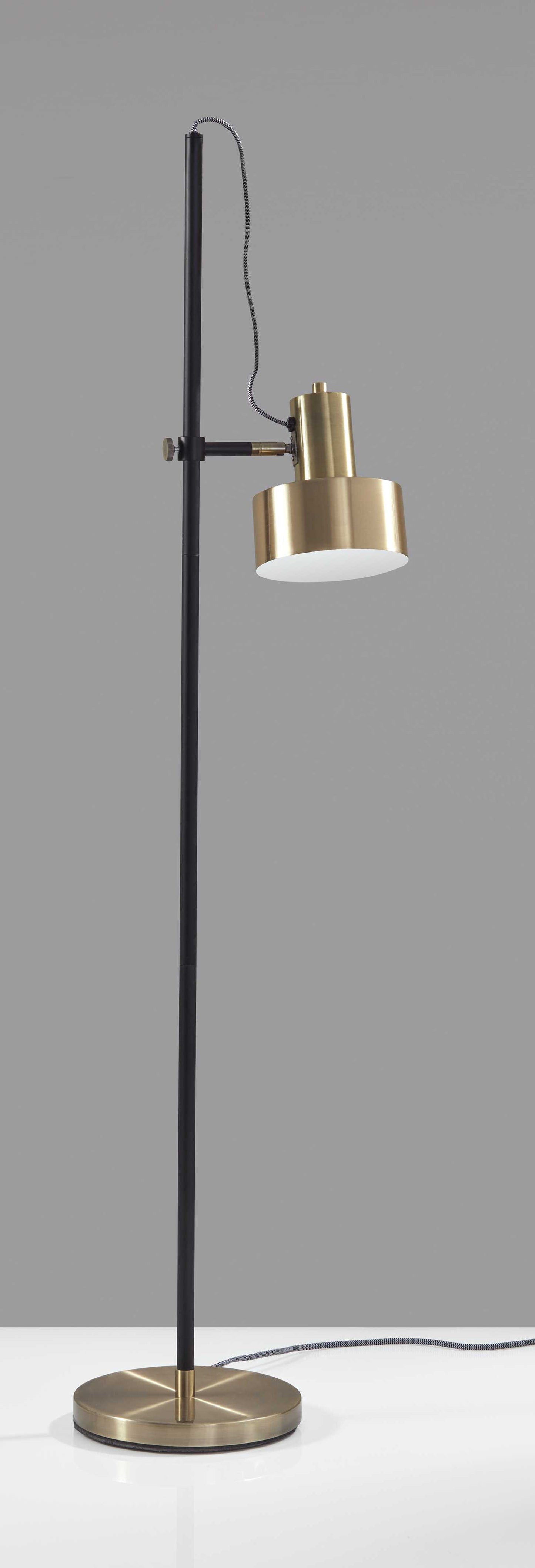 Retro Floor Lamp w/ Adjustable Jumbo Antique Brass Shade