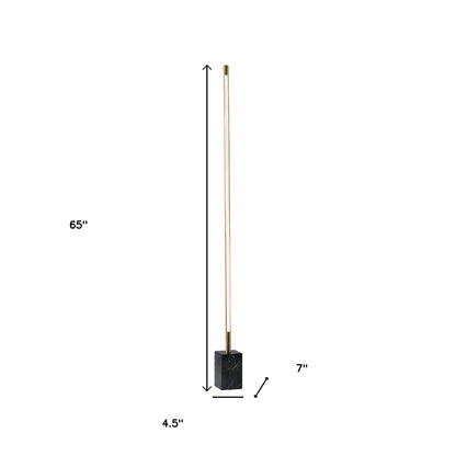 Minimalist Ambient Glow Floor Lamp w/ Dimmer In Antique Brass & Black Marble