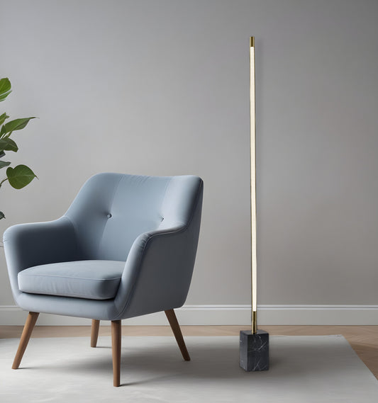 Minimalist Ambient Glow Floor Lamp w/ Dimmer In Antique Brass & Black Marble