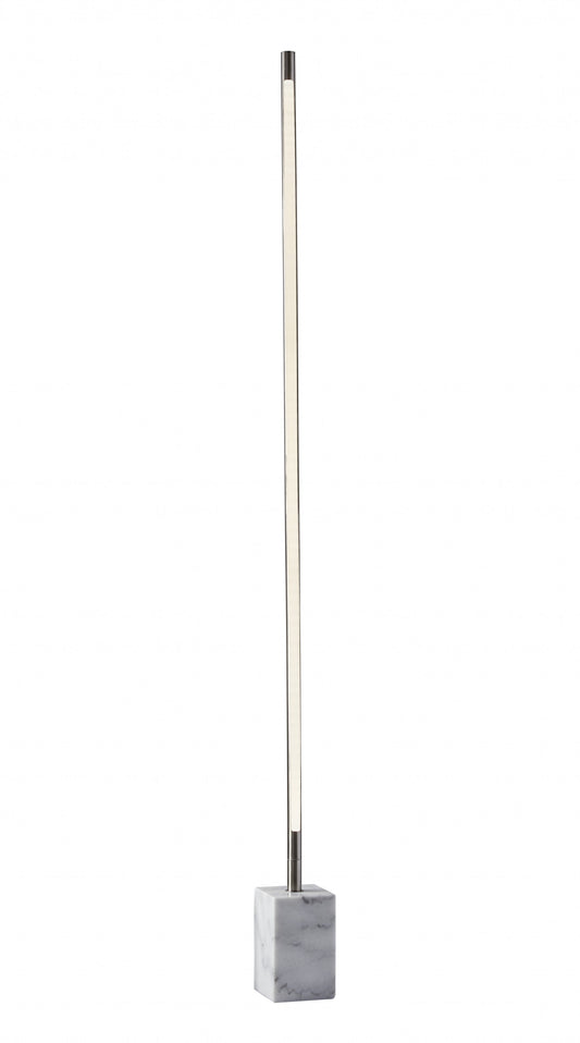 Minimalist Ambient Glow Floor Lamp w/ Dimmer In Brushed Steel & White Marble