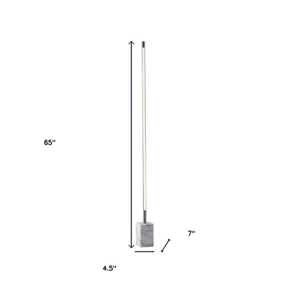 Minimalist Ambient Glow Floor Lamp w/ Dimmer In Brushed Steel & White Marble