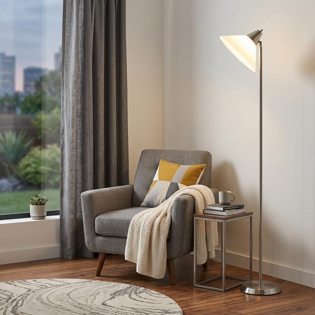 Elemental Brushed Steel Torchiere w/ Shade