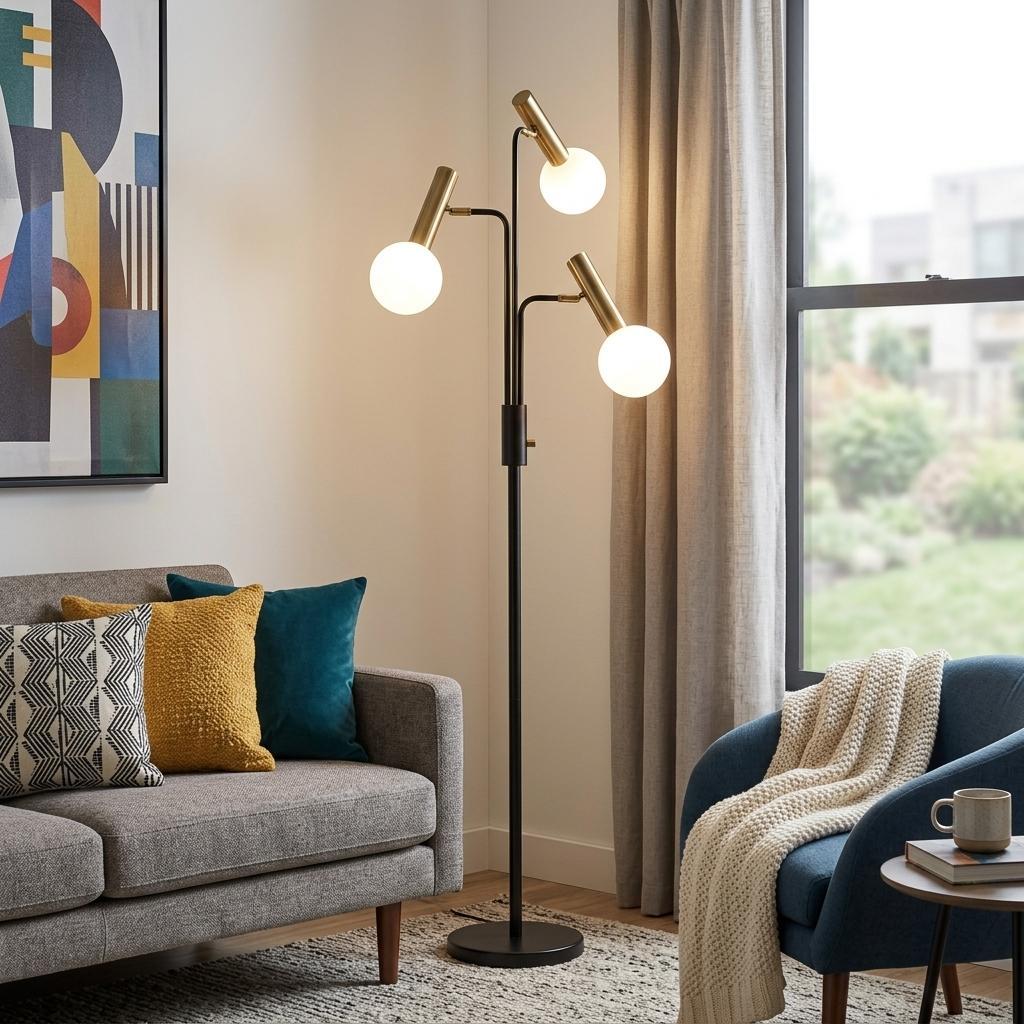 Black 3-Light Floor Lamp