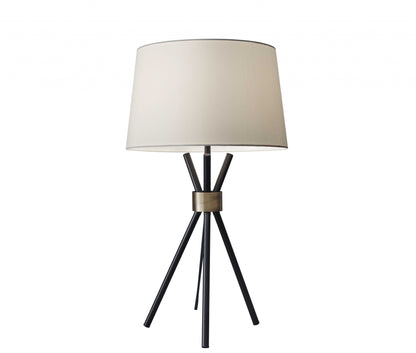 Black Tripod Leg w/ Antique Brass Accent Table Lamp