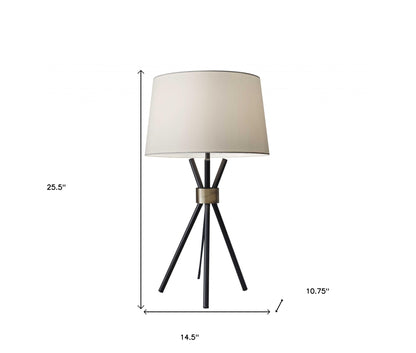 Black Tripod Leg w/ Antique Brass Accent Table Lamp