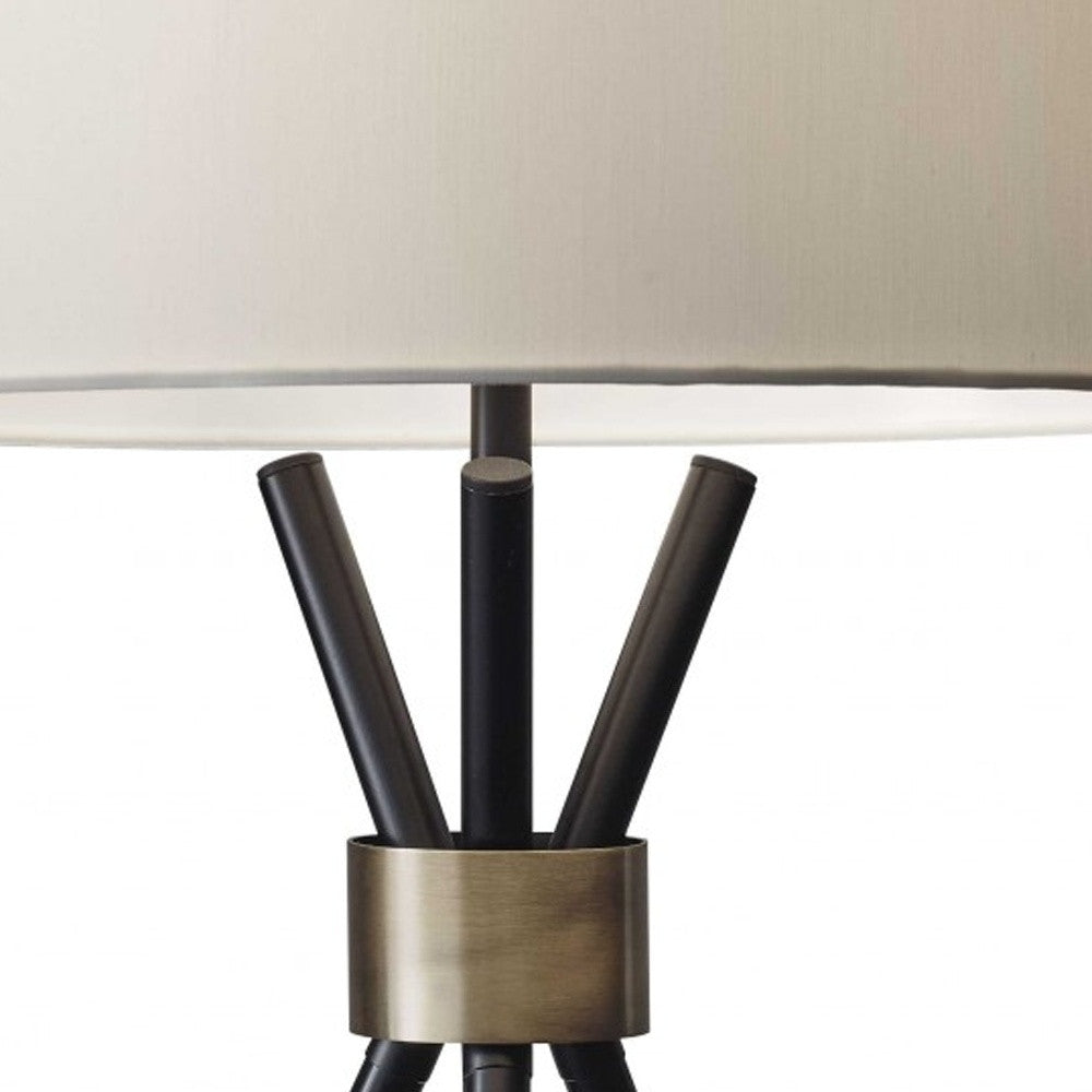 Black Tripod Leg w/ Antique Brass Accent Table Lamp