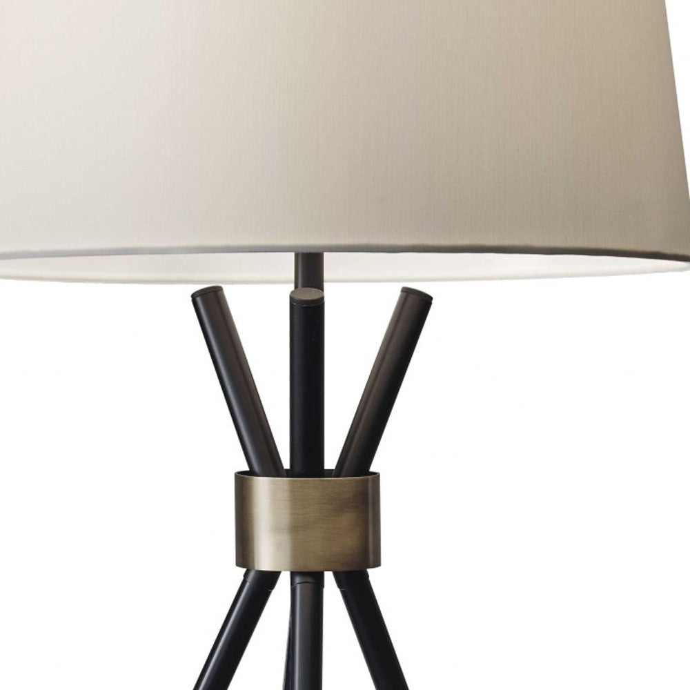 Black Tripod Leg w/ Antique Brass Accent Table Lamp