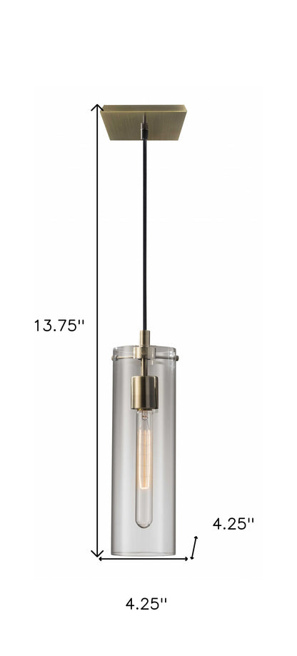 Clear Glass Shade w/ Vintage Filament Bulb Antique Brass Pendant