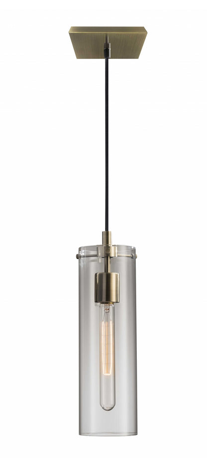 Clear Glass Shade w/ Vintage Filament Bulb Antique Brass Pendant
