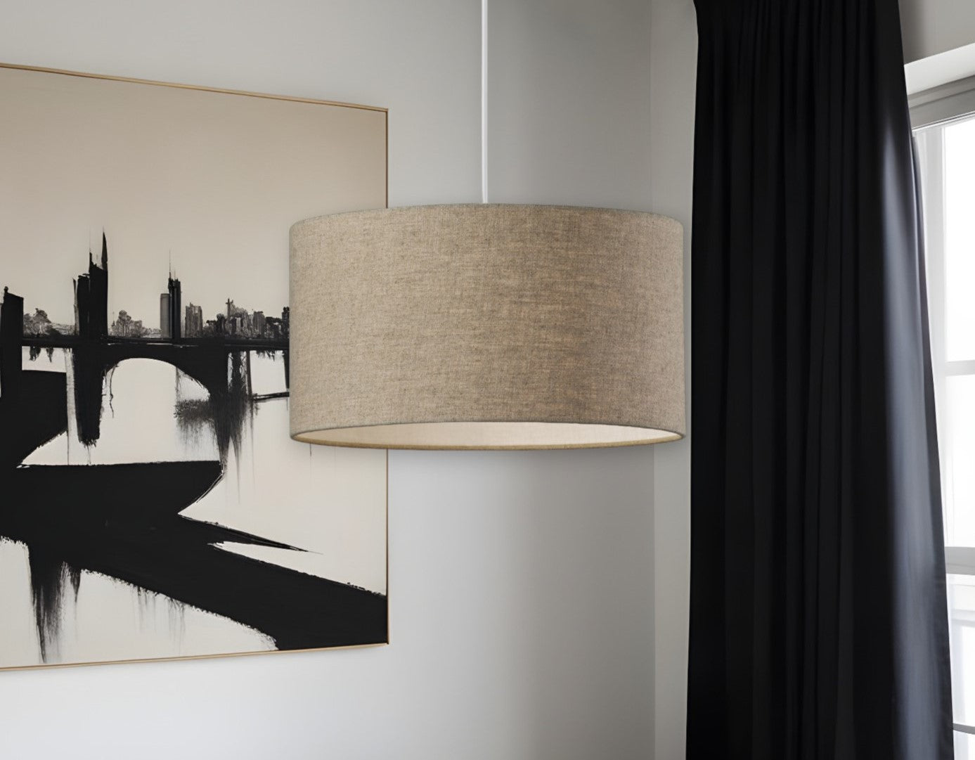 Burlap Light Brown Electric Drum Pendant Light