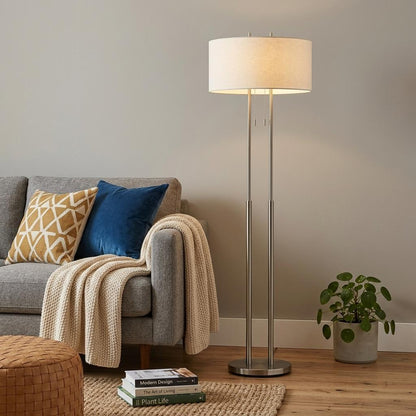 Brushed Task Floor Lamp w/ White Shade