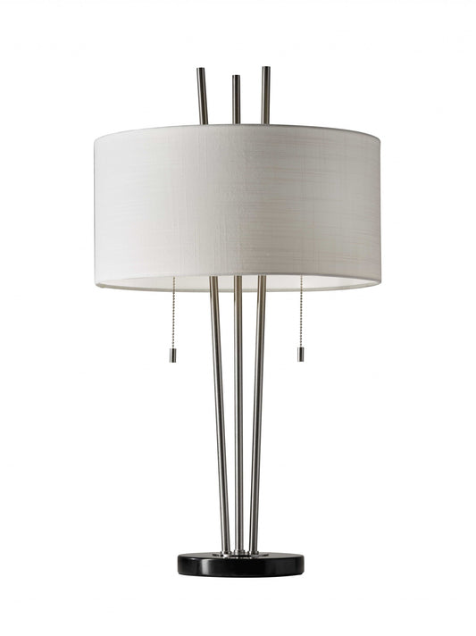 Stylish Triple Pole Brushed Steel Table Lamp