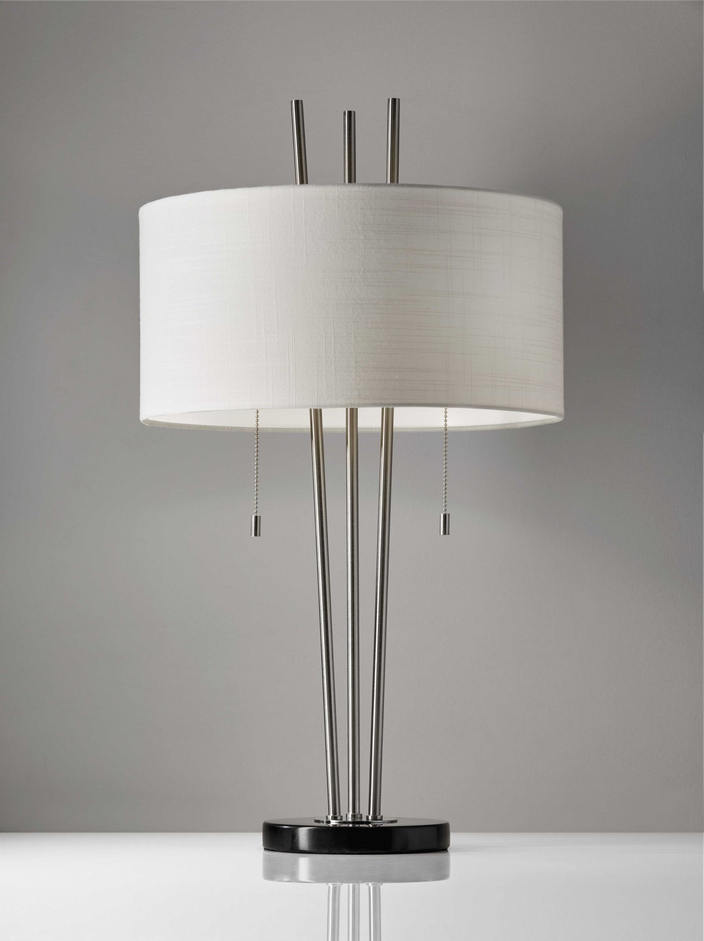 Stylish Triple Pole Brushed Steel Table Lamp